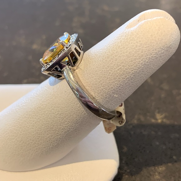 Sterling Silver Synthetic Golden Topaz & Diamond Halo Ring - Picture 4 of 4